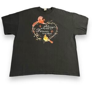 Womens Cardinal T Shirt Top Always on my mind Forever in my Heart Black 2XL